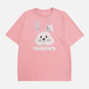 3D Rabbit Embroidered Graphic T-Shirt